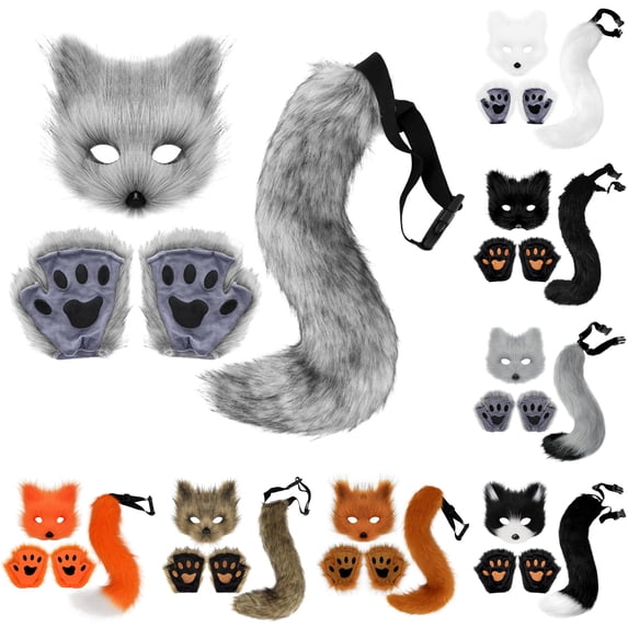 HNMKIU Festive Halloween Set With Realistic Furry Gloves And Tail For Cosplay Celebrations Accessories For Adults Party Themed Events Dark Gray - One Size