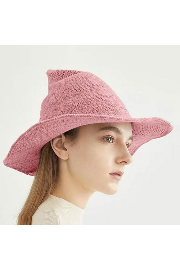 Foldable Knit Witch Hat Pointed Accessory for Party Pink,M