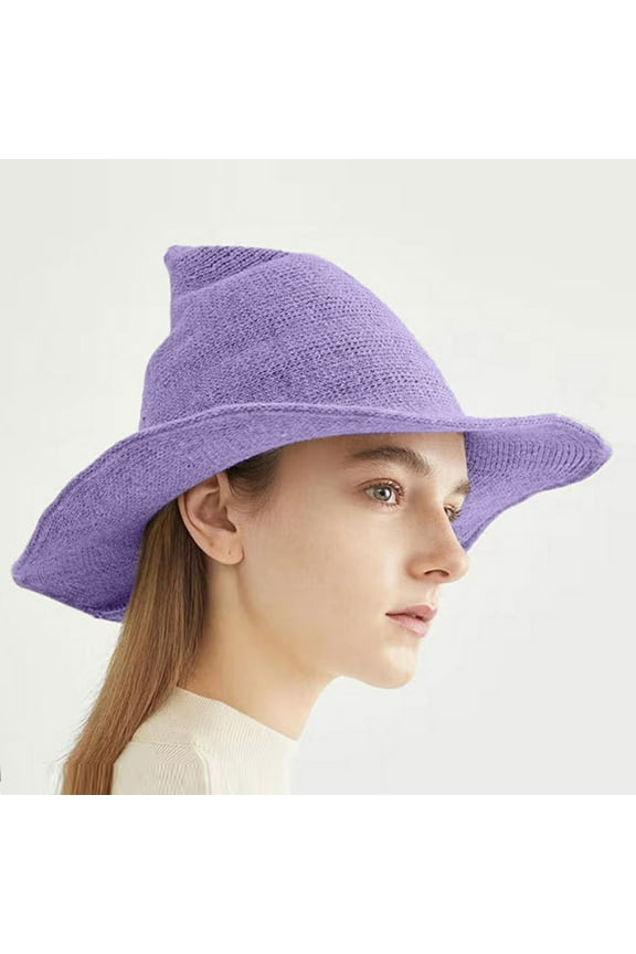 Foldable Knit Witch Hat Pointed Accessory for Party Purple,M