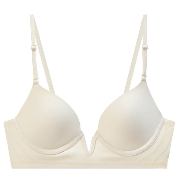HNMKIU French Deep V Low Cut Large Open Back U Shaped Back Seamless Underwear Small Chest Gathered Bras for Women Beige-a,38