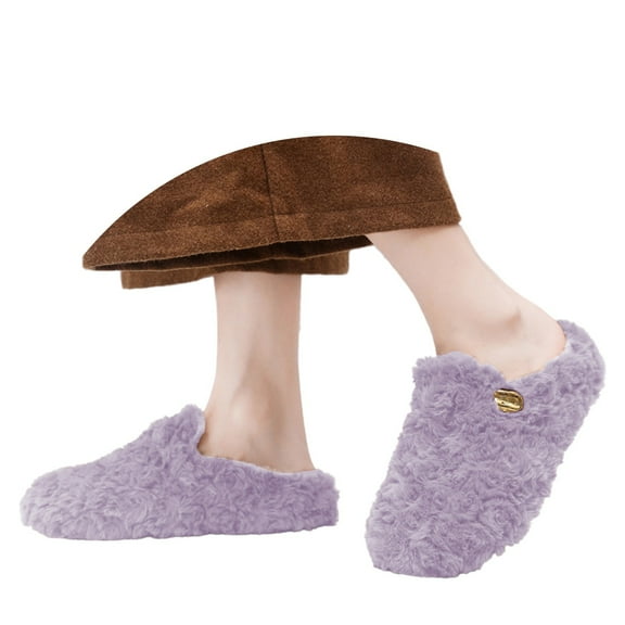HNMKIU French Style Slippers with Thick Sole Warm Winter Indoor and Outdoor Loafers Fuzzy Slippers for Women Purple-A，8