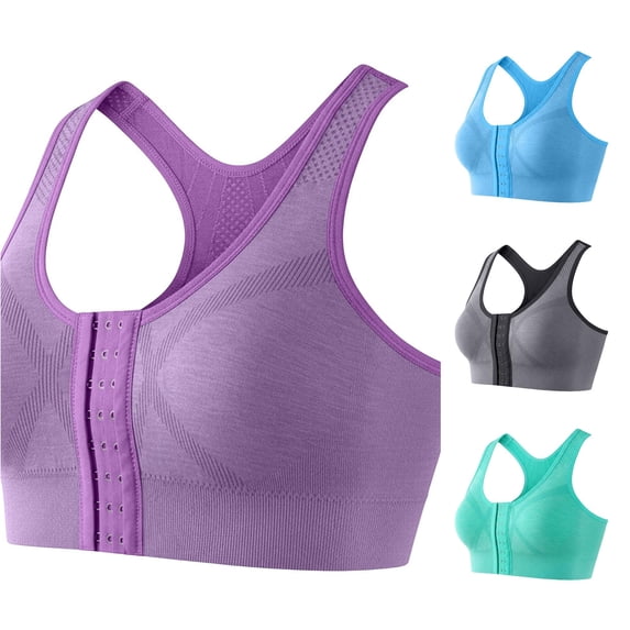 HNMKIU Front Closure Seamless Yoga Bra Non Padded Wirefree Lightweight Comfort Pullover Bralette For Everyday Wear Purple - M