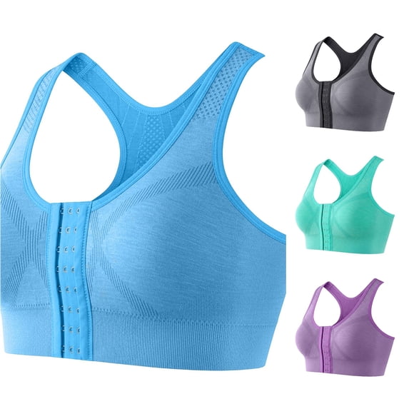 HNMKIU Front Closure Seamless Yoga Bra Non Padded Wirefree Lightweight Comfort Pullover Bralette For Everyday Wear Sky Blue - XL