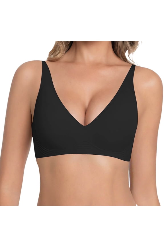 Full Coverage Wireless Bra Seamless Soft Bonded Padding Gentle Lift Smooth Friendly Breathable Supportive For Daily Life Black-a,L