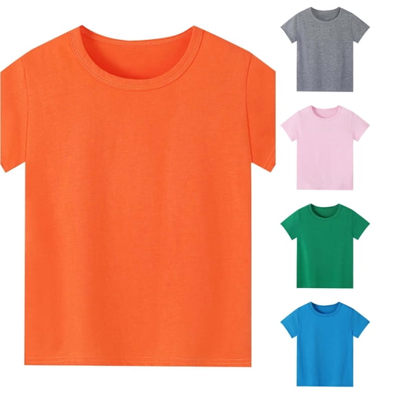 HNMKIU Gender Neutral Casual Short Sleeve T Shirt For Children Solid Color Crew Neck Summer Top Soft Breathable Everyday Wear For Girls Orange,7-8 Years