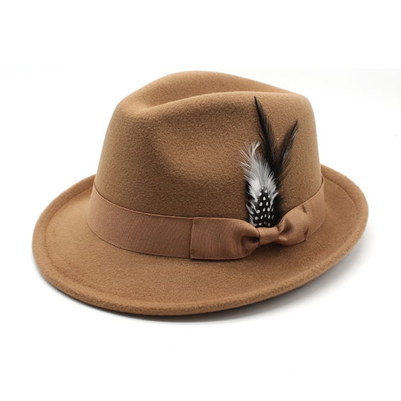 HNMKIU German Oktoberfest Hat Traditional Feather Fedora For Parties And Outdoor Events Khaki,One Size