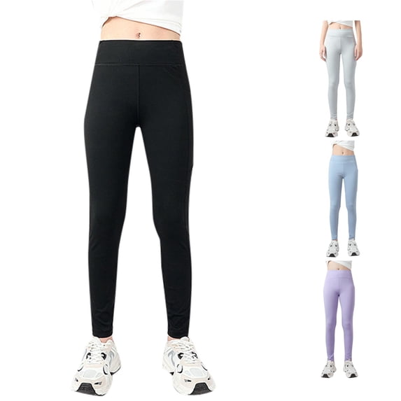 HNMKIU Girls Athletic Leggings Kids Dance Running Yoga Pants Workout Tights With Pockets Black,13-14 Years
