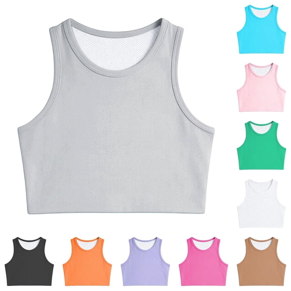 HNMKIU Girls Athletic Tank Top Breathable Workout Shirt Sleeveless Solid Color Stretch Fit Crew Neck Play Sports Youth Tee For Kids Grey,3-6 Years