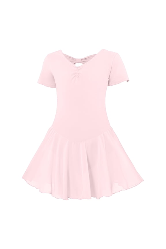 Girls Ballet Dance Dress with Chiffon Skirt Tutu and Short Sleeve Body for Performance Practice Pink,10-12 Years