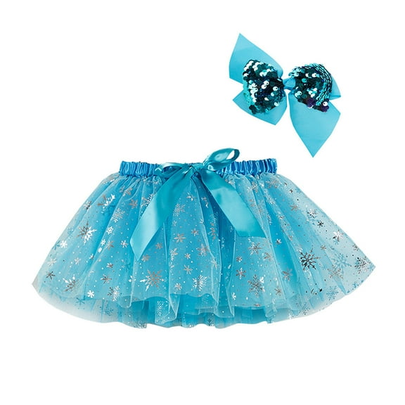 HNMKIU Girls Ballet Dance Set with Rainbow Splice Skirt and Hair Bow Party Dress Outfit Blue,2-4 Years