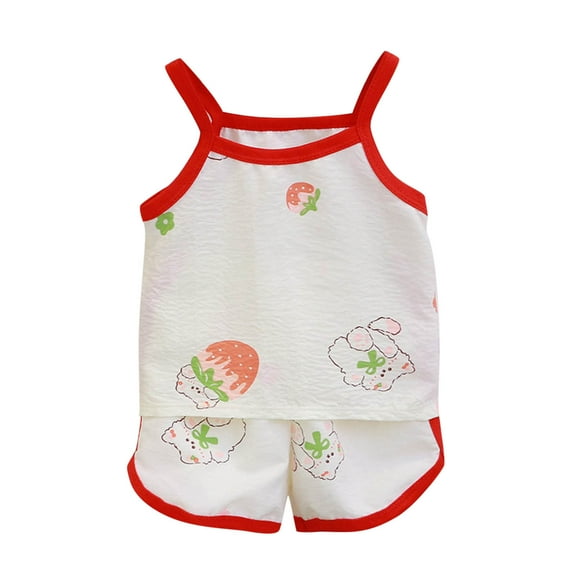 HNMKIU Girls Cartoon Print Sleeveless Pajama Set with Suspenders and Shorts Summer Homewear Two-Piece Outfit Red,3-4 Years