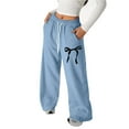 thumbnail image 1 of HNMKIU Girls Casual Athletic Sweatpants with Bowknot Detail Lightweight Straight Leg Design for Blue,150, 1 of 6