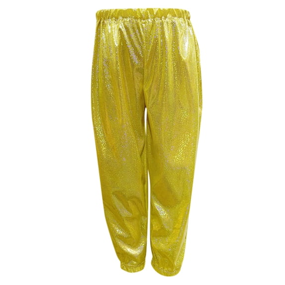 HNMKIU Girls Dance Pants Sparkly Metallic Harem Style Loose Fit Modern Hop Street Wear Performance Bottoms Gold,4-5 Years