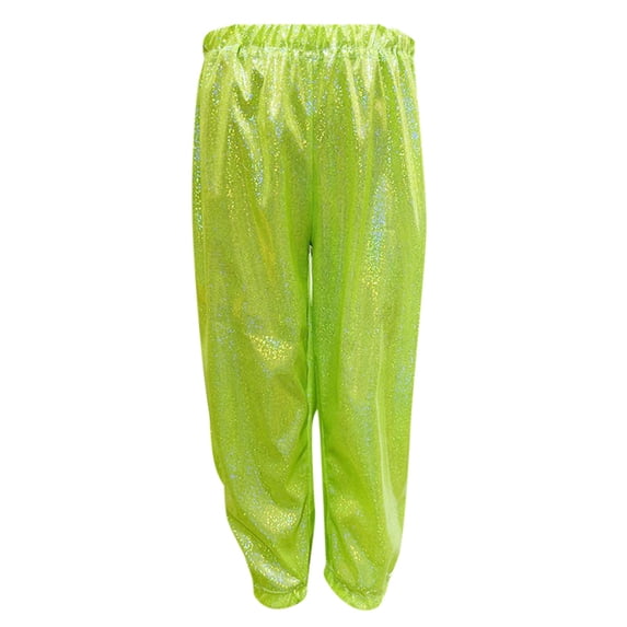 HNMKIU Kids Boys Girls Sparkly Metallic Harem Dance Pants Loose Fit Hop Street Dance Wear Performance Pants With Glitter Stage Pants For Modern Dance And Show Green,7-8 Years