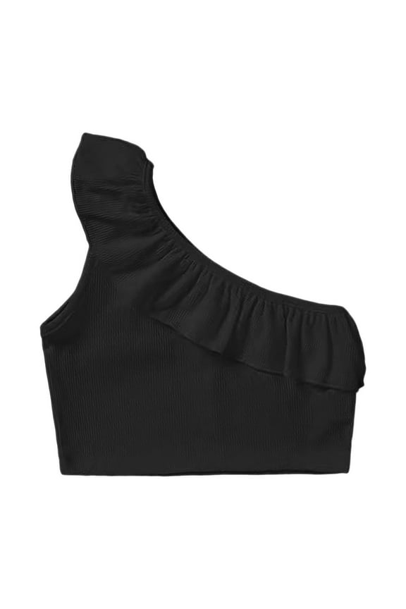 Girls Dance Tank Top One Shoulder Racerback Tie Dye Crop Sleeveless Athletic Performance Top For Ballet And Gymnastics Black,5-6 Years