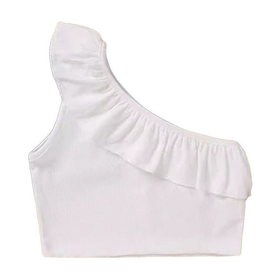HNMKIU Girls Dance Tank Top One Shoulder Racerback Tie Dye Crop Sleeveless Athletic Performance Top For Ballet And Gymnastics White,3-4 Years
