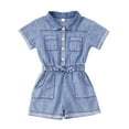thumbnail image 1 of HNMKIU Girls Denim Shortalls Romper for Toddler Girls Casual Summer Outfit in Solid Color Comfortable Easy Fit for 1-4 Years Blue,2-3 Years, 1 of 7
