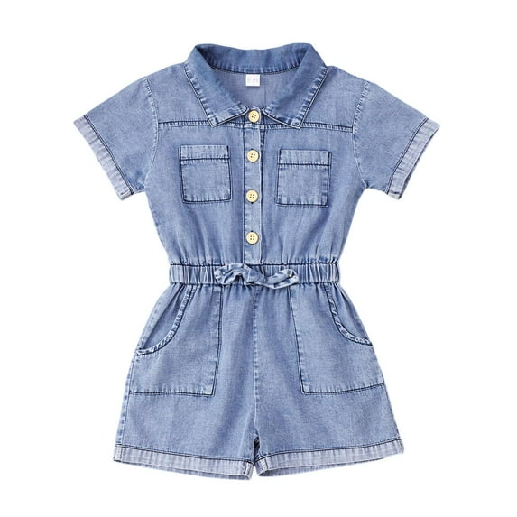 HNMKIU Girls Denim Shortalls Romper for Toddler Girls Casual Summer Outfit in Solid Color Comfortable Easy Fit for 1-4 Years Blue,2-3 Years