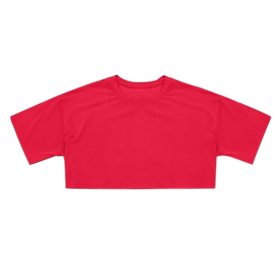 HNMKIU Girls Fashion Crop Top Short Sleeve Slim Fit Basic Tee for Summer Casual Wear Red,14-15 years