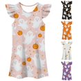 thumbnail image 1 of HNMKIU Girls Flutter Sleeve Nightgown Summer Casual Halloween Print Dress Cute Toddler Party, 1 of 5