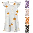 thumbnail image 1 of HNMKIU Girls Flutter Sleeve Nightgown Summer Casual Halloween Print Dress Cute Toddler Party, 1 of 5