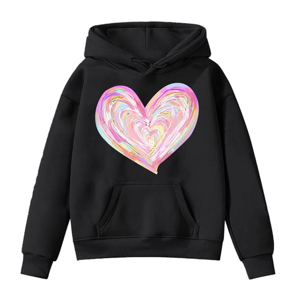 HNMKIU Girls Hoodies & Sweatshirts Valentine's Day Minimalist Crewneck Sweatshirt for Girls with Heart Print Casual Loose Fit Thick Soft Comfort Round Neck Girlfriend Style Black,8-10 Years