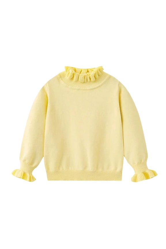 Girls Layering Lace Collar Knit Pullover Top Soft Comfortable Blouse Cute Sweaters for Toddler and Kids Fashion 3-8y Yellow,3-4 Years