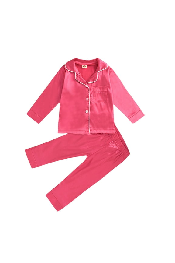 Girls Long Sleeve Patchwork Pajama Set Two-Piece Sleepwear Outfits for Toddler and Baby Hot Pink,12-24 Months