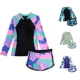 thumbnail image 1 of HNMKIU Girls Long Sleeve Rash Guard Swimsuit with Shorts Sun Kids Pool Beach Summer Water Play Two Piece Zip Crew Neck Purple,9-10 Years, 1 of 6