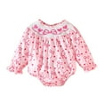 thumbnail image 1 of HNMKIU Girls Long Sleeve Rompers Bowknot Prints Pullover Bodysuits Romper for Girls Pink,12-18 Months, 1 of 7