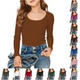 thumbnail image 1 of HNMKIU Girls Long Sleeve Shirts Ribbed Layering Tops U Neck Slim Fit Basic Tee Undershirts Soft Stretchy For Ages 5-16 Years Orange,7-8 Years, 1 of 5