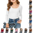 thumbnail image 1 of HNMKIU Girls Long Sleeve Shirts Ribbed Layering Tops U Neck Slim Fit Basic Tee Undershirts Soft Stretchy For Ages 5-16 Years White,7-8 Years, 1 of 5