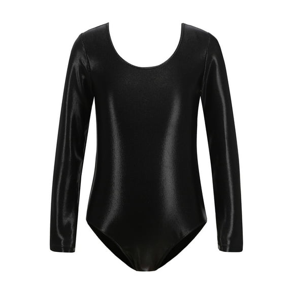 HNMKIU Girls Long Sleeved Gymnastics Leotards Shiny Dance Leotard Ballet Leotard Classic Ballet Yoga Leotard Bodysuit Gymnastics Suit for Girls Black,6-7 Years