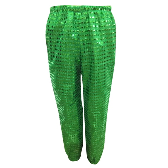 HNMKIU Girls Loose Fit Sequin Jazz Pants Hop Street Dancewear Harem Trousers For Kids Performance Green,9-10 Years