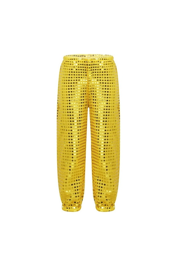 Girls Loose Fit Sequin Jazz Pants Hop Street Dancewear Harem Trousers For Kids Performance Yellow,4-5 Years