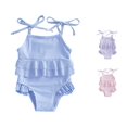 thumbnail image 1 of HNMKIU Girls One Piece Swimsuits Girls Floral Lace Trim Swimsuit Cute Breathable Lightweight Swimwear Toddlers Kids Blue,12-18 Months, 1 of 4