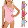 thumbnail image 1 of HNMKIU Girls One Piece Swimsuits Solid Bathing Suit for Toddler Kids Youth Summer Beach Pool Wear Pink,13-14 Years, 1 of 5