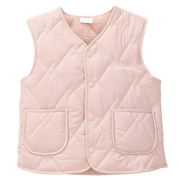 HNMKIU Girls' Outerwear Jackets & Coats Lightweight Padded Vest for Kids Sleeveless Warm Winter Jacket with Pockets for Cold Weather Z01_Pink,150