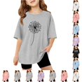thumbnail image 1 of HNMKIU Girls Oversized Casual Crewneck Basic Tee Letter Graphic Short Sleeve Summer Top Soft Relaxed Fit For Kids Grey-d,7-8, 1 of 6