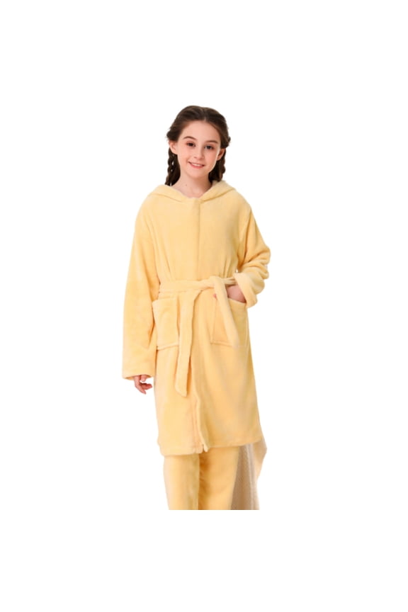 Girls Pajamas Autumn Winter Baby Coral Dress Home Wear Girls Robe for Children Yellow,11-12 Years