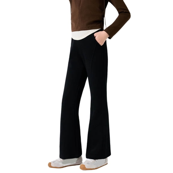HNMKIU Girls Pants Flared Joggers Casual Trousers Elastic Waist Soft Comfortable Daily Wear Autumn Fashion Outfit for Kids Black,14-15 Years