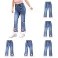 thumbnail image 1 of HNMKIU Girls Pearl Bow Embroidered Jeans Wide Leg Flare Denim Pants With Elastic Waist For Toddler Kids Orange,2-3 Years, 1 of 5