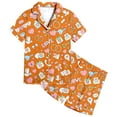 thumbnail image 1 of HNMKIU Girls Printed Short Sleeve Button Down Pajama Set with Matching Shorts Comfortable Sleepwear Outfit Orange,6-7 Years, 1 of 4