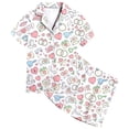 thumbnail image 1 of HNMKIU Girls Printed Short Sleeve Button Down Pajama Set with Matching Shorts Comfortable Sleepwear Outfit White,12-13 Years, 1 of 4
