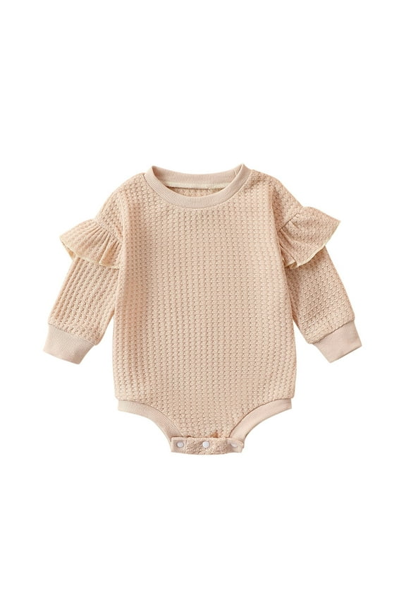 Girls Romper&Jumpsuit for Kids Sweater Romper Instantly Cozy Ready-to-Wear Outfit for Everyday Play Beige,6-12 Months