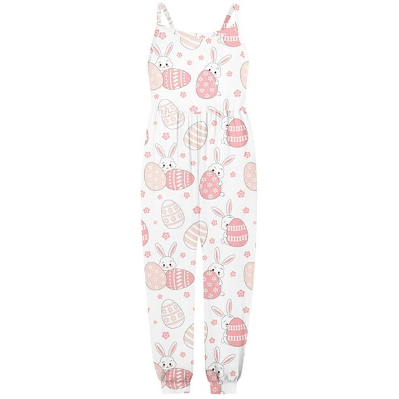 HNMKIU Girls Romper&Jumpsuit for Toddler Girls Casual Easter Jumpsuit Sleeveless Romper Outfit with Baby Girl Pants Pink,7-8 Years