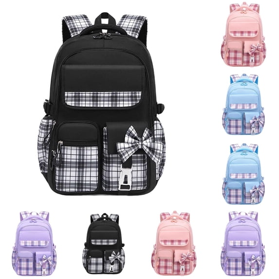 HNMKIU Girls School Backpack Set for Elementary Students Lightweight Large Capacity Daypack Multipocket Double Shoulder Bookbag Daily Commute Casual Wear ,Black