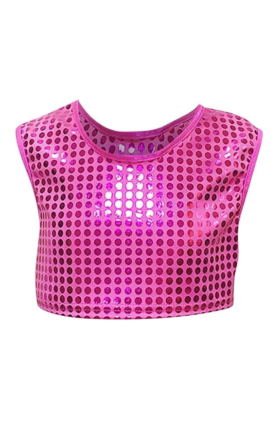 Girls Sequin Dance Vest Top For Cheerleading Team Performance And Preschool Activities Hot Pink,11-14 years