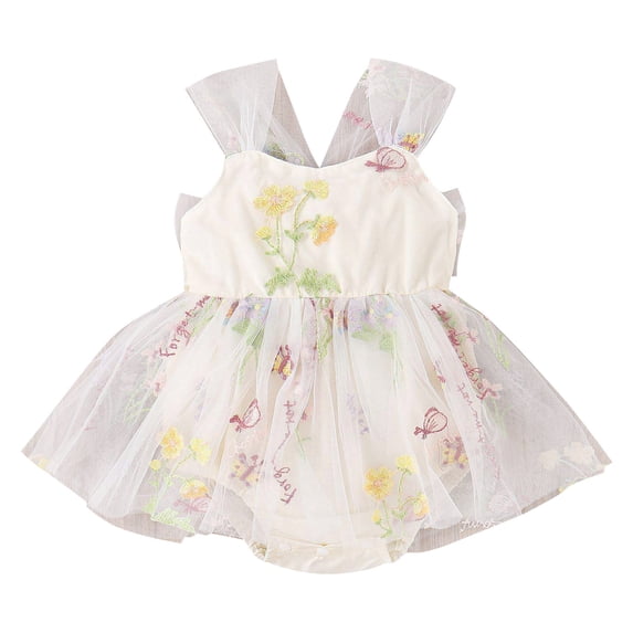 HNMKIU Girls Sleeveless Rompers Floral Embroider Backless Bodysuits Romper for Baby Girls b-Beige,12-18 Months