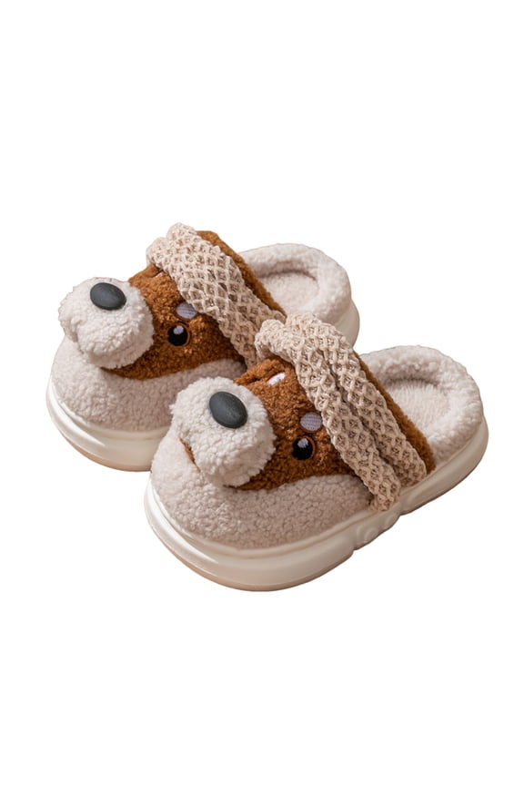 Girls Slippers for Toddlers Kids Cozy Indoor Winter Warm Soft Booties with Cute Dog Design Kids Slippers for Children Ages 18M To 9Y Z1029F-Brown，8-9 Years